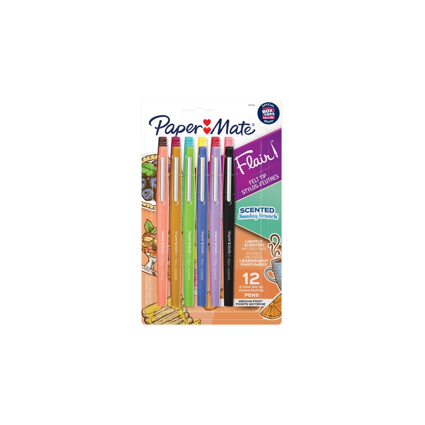 Paper Mate® Flair, Scented Felt Tip Pens, Assorted Sunday Brunch Scents & Colors, 0.7mm, 12 Count