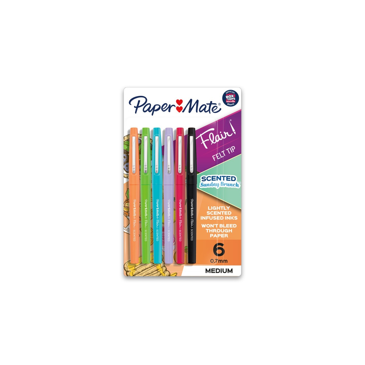 Paper Mate® Flair, Scented Felt Tip Pens, Assorted Sunday Brunch Scents & Colors, 0.7mm, 6 Count
