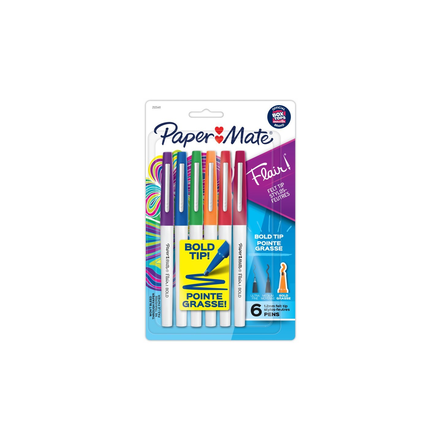 Paper Mate® Flair Felt Tip Pens, Bold Tip (1.2 mm), Assorted Colors, 6 Count