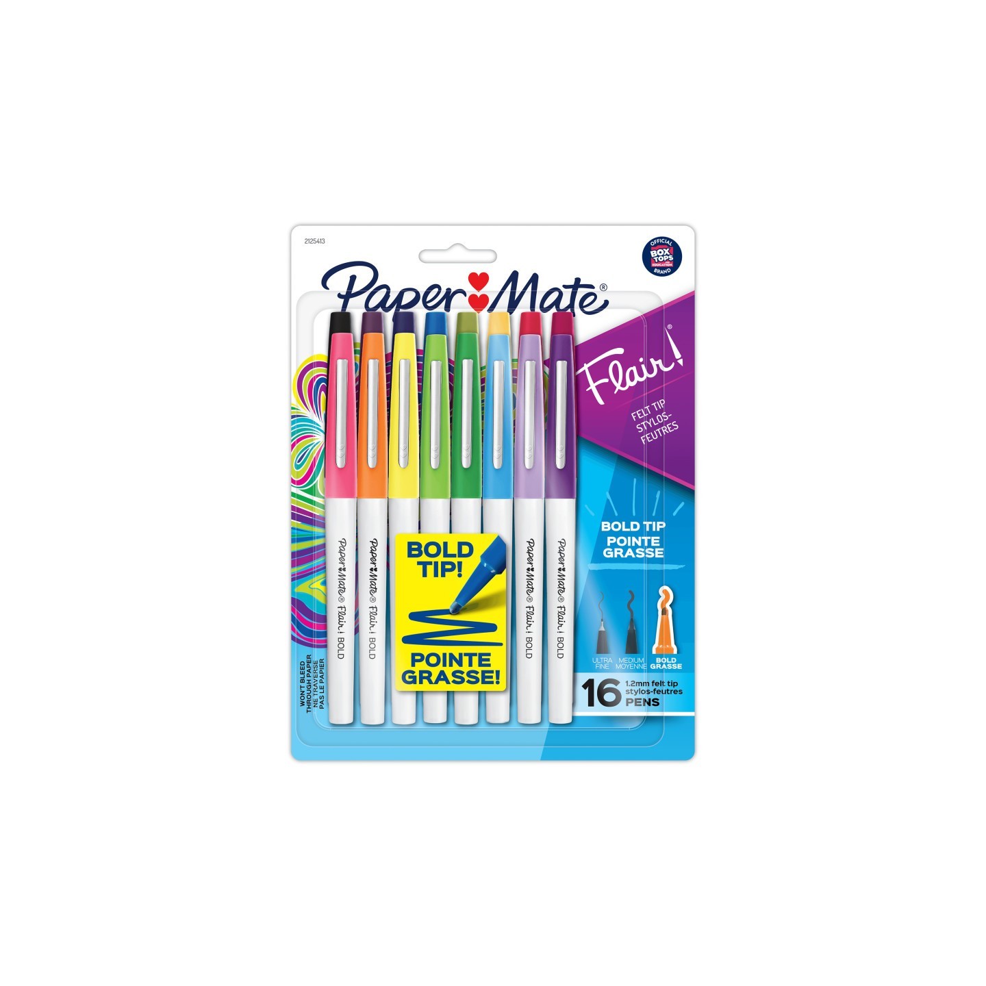 Paper Mate® Flair Felt Tip Pens, Bold Tip (1.2 mm), Assorted Colors, 16 Count