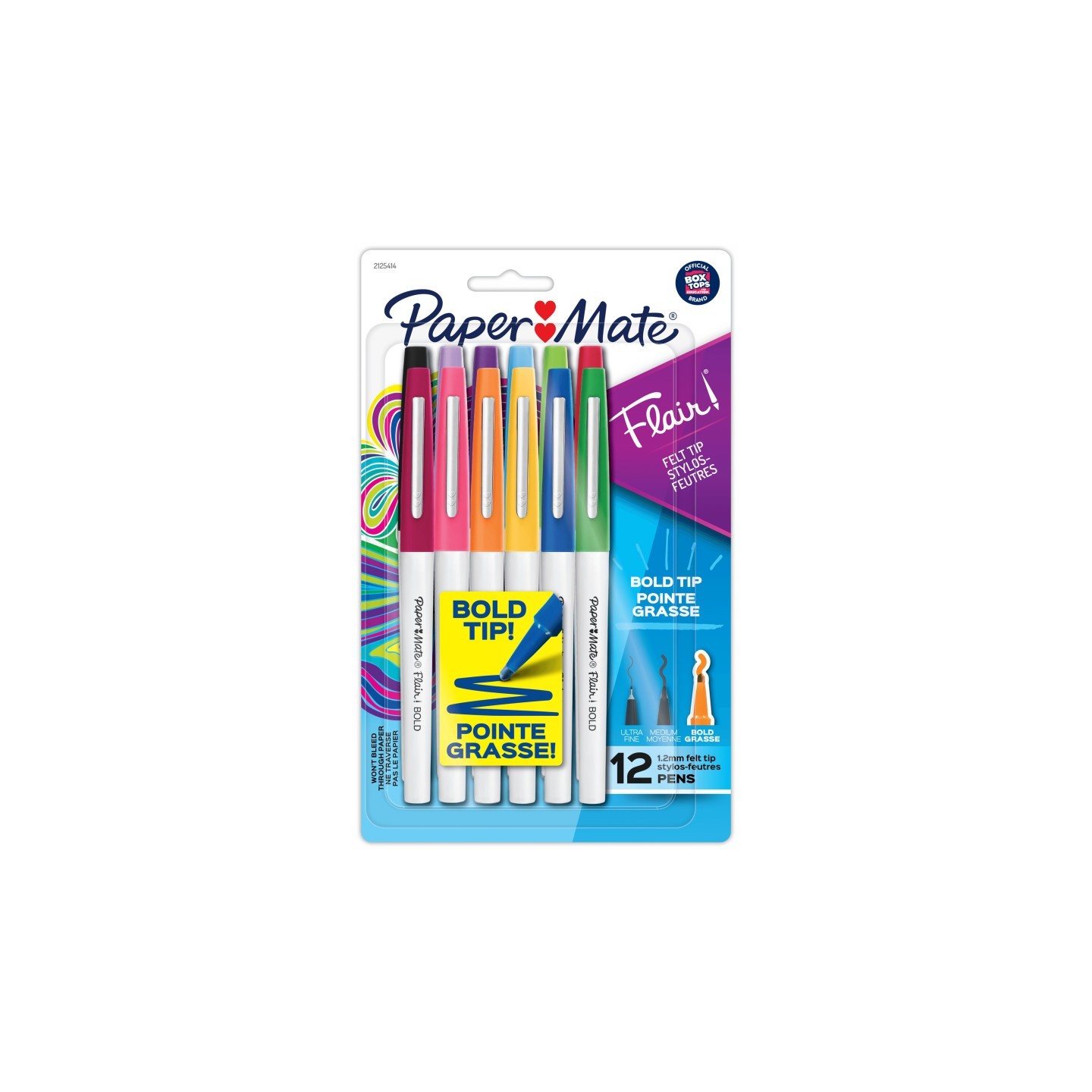 Paper Mate® Flair Felt Tip Pens, Bold Tip (1.2 mm), Assorted Colors, 12 Count