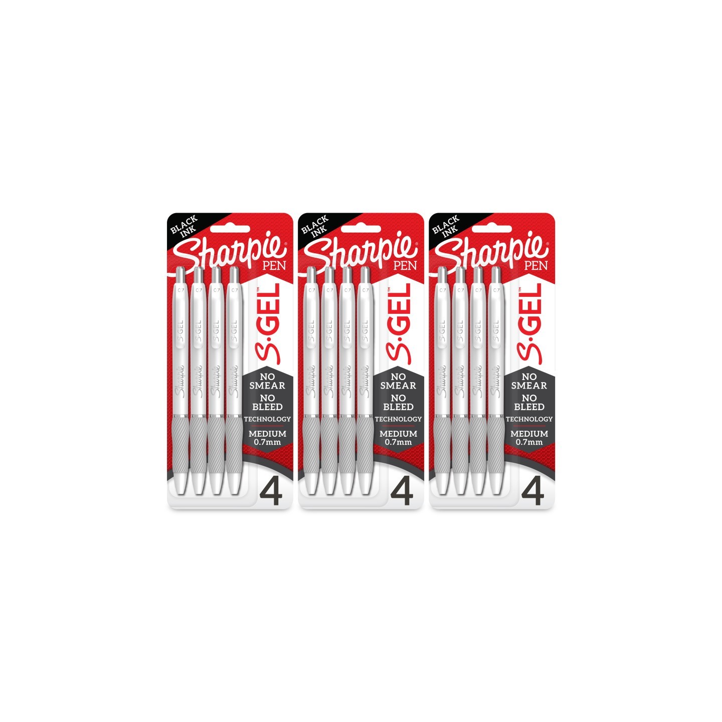 Sharpie® S-Gel, Gel Pens, Medium Point (0.7mm), Pearl White Body, Black Gel Ink Pens, 4 Per Pack, 3 Packs