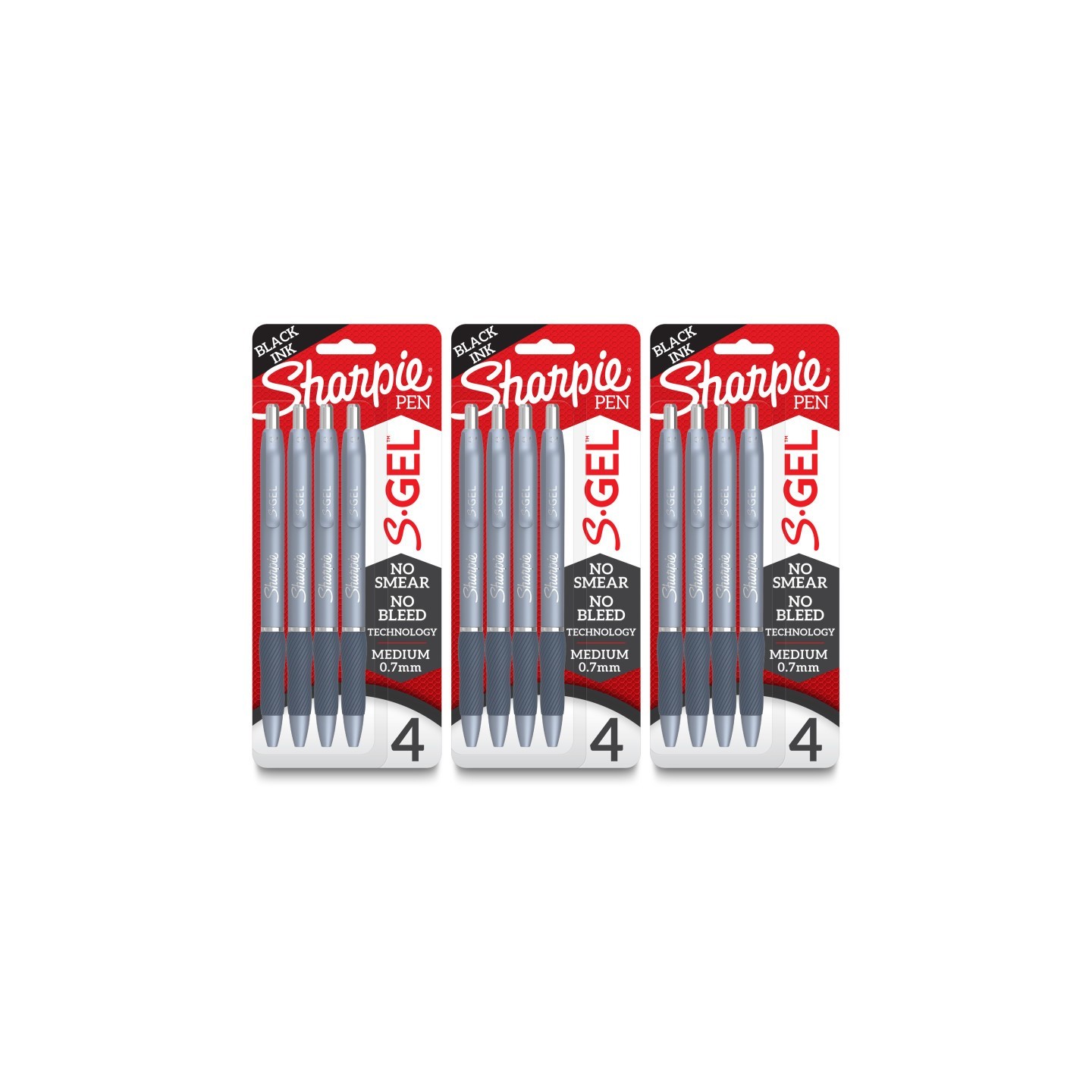 Sharpie® S-Gel, Gel Pens, Medium Point (0.7mm), Frost Blue Body, Black Gel Ink Pens, 4 Per Pack, 3 Packs