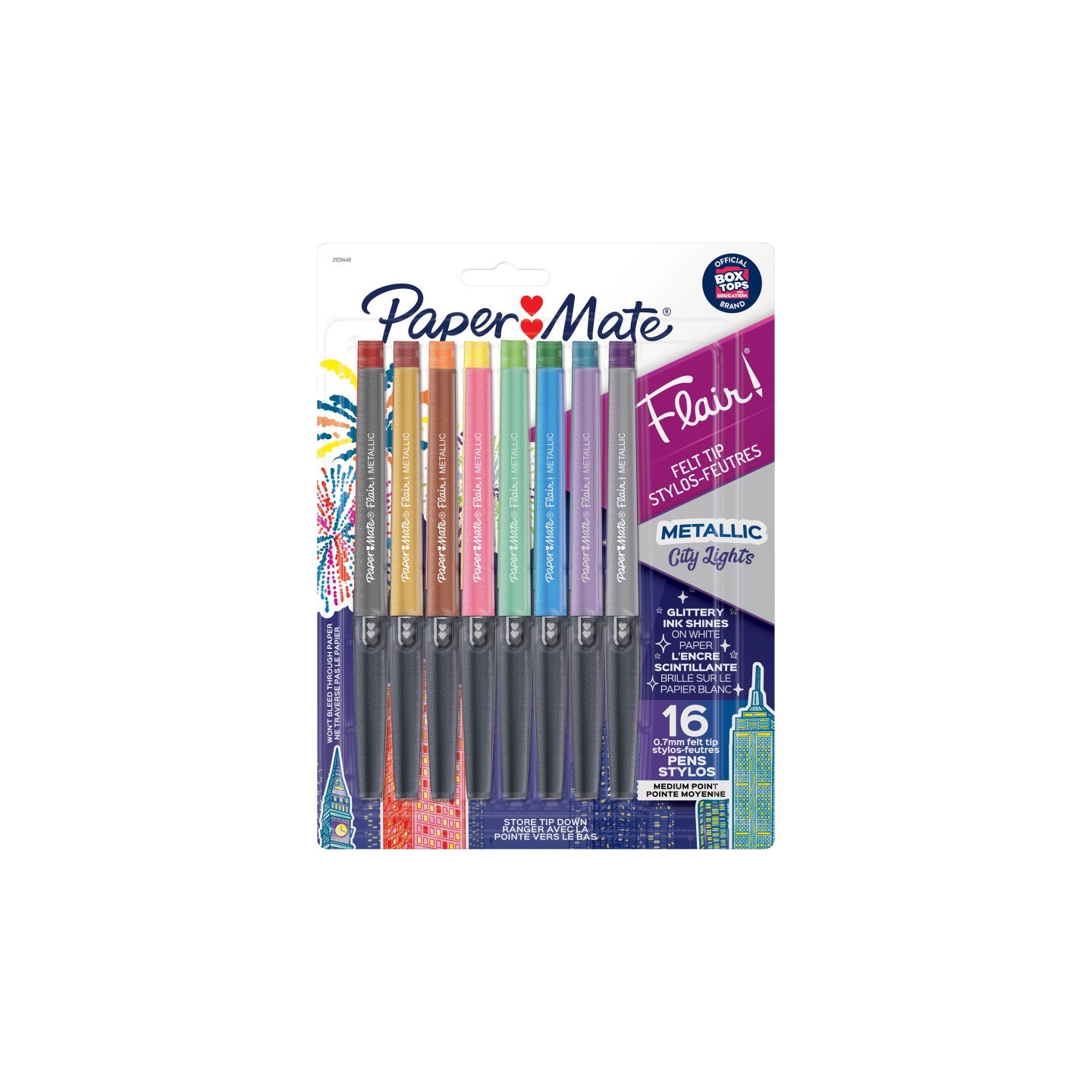 Paper Mate® Flair Felt Tip Pens, Medium Point (0.7mm), Metallic City Lights, 16 Count