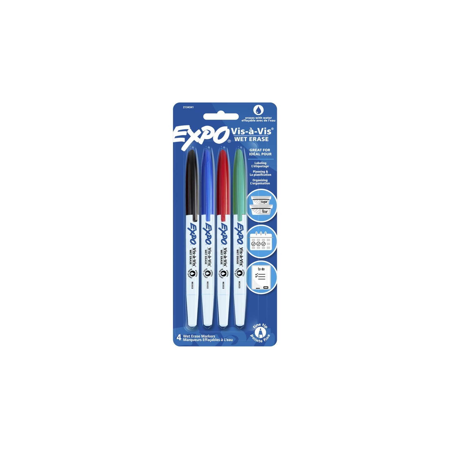 EXPO® Vis-à-Vis Wet Erase Marker Set, 4 Colors, Fine Tip