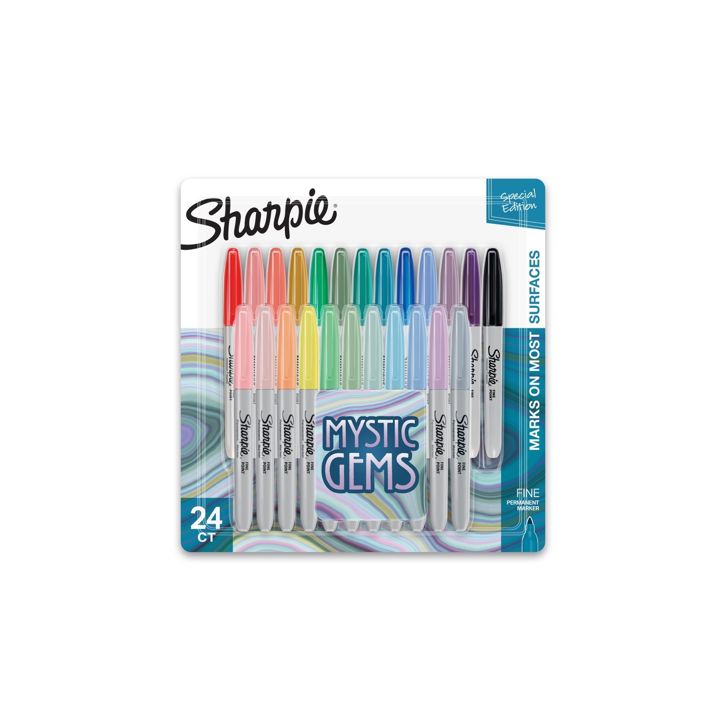 Sharpie® Permanent Markers, Fine Point, Mystic Gem Colors, 24 Count