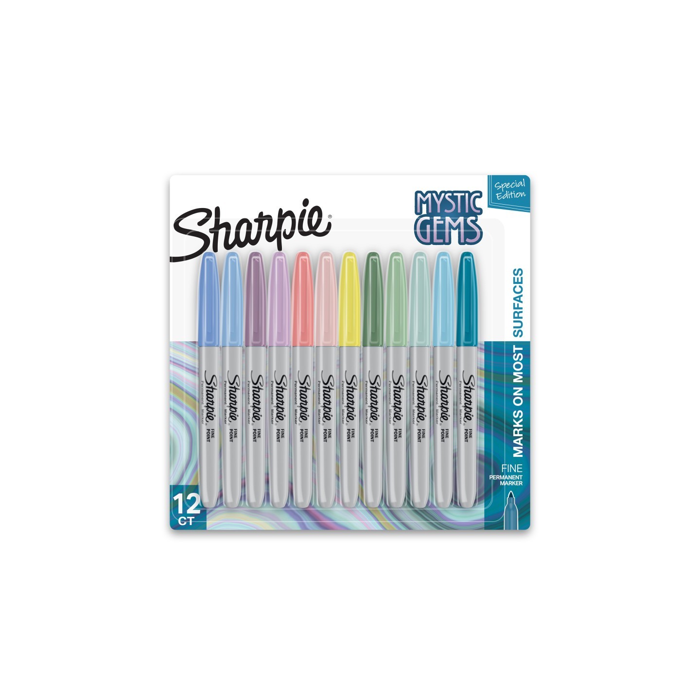 Sharpie® Permanent Markers, Fine Point, Mystic Gem Colors, 12 Count