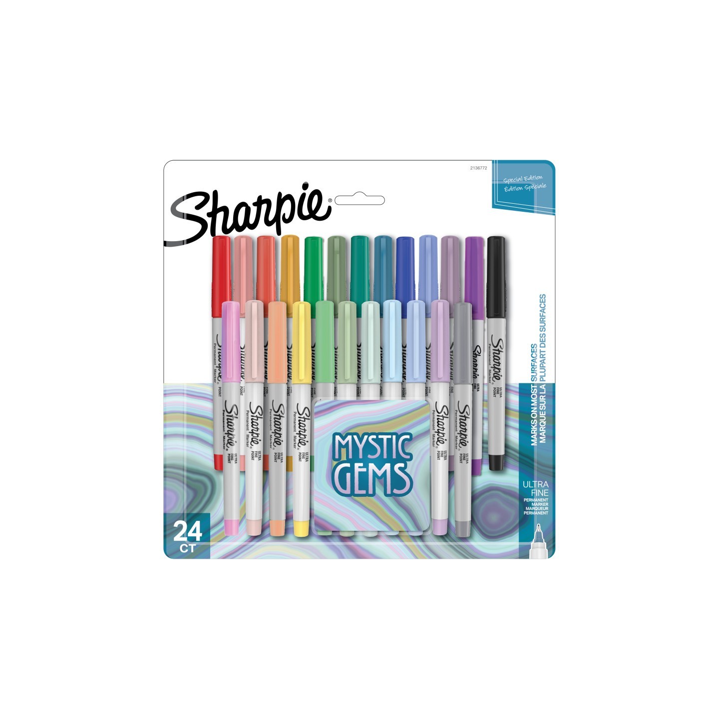 Sharpie® Permanent Markers, Ultra Fine Point, Mystic Gem Colors, 24 Count