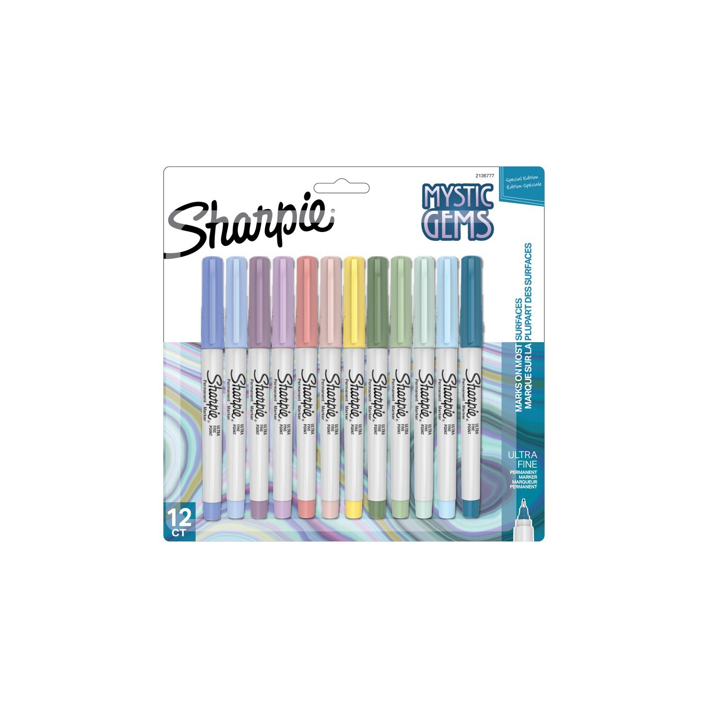 Sharpie® Permanent Markers, Ultra Fine Point, Mystic Gem Colors, 12 Count
