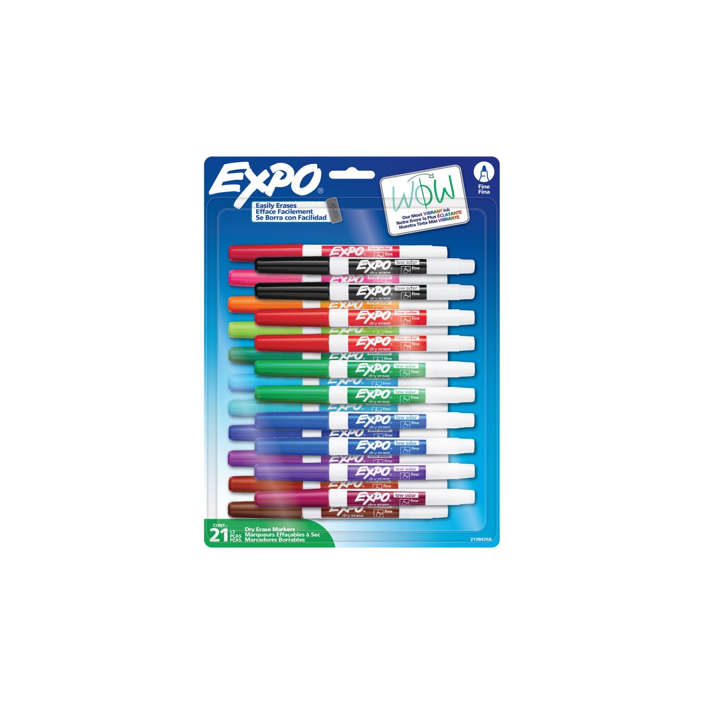 EXPO® Dry Erase Markers, Whiteboard Markers with Low Odor Ink, Fine Tip, Assorted Vibrant Colors, 21 Count