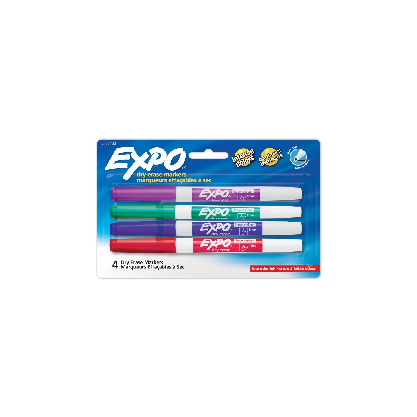 EXPO® Dry Erase Markers, Whiteboard Markers with Low Odor Ink, Fine Tip, Assorted Vibrant Colors, 4 Count