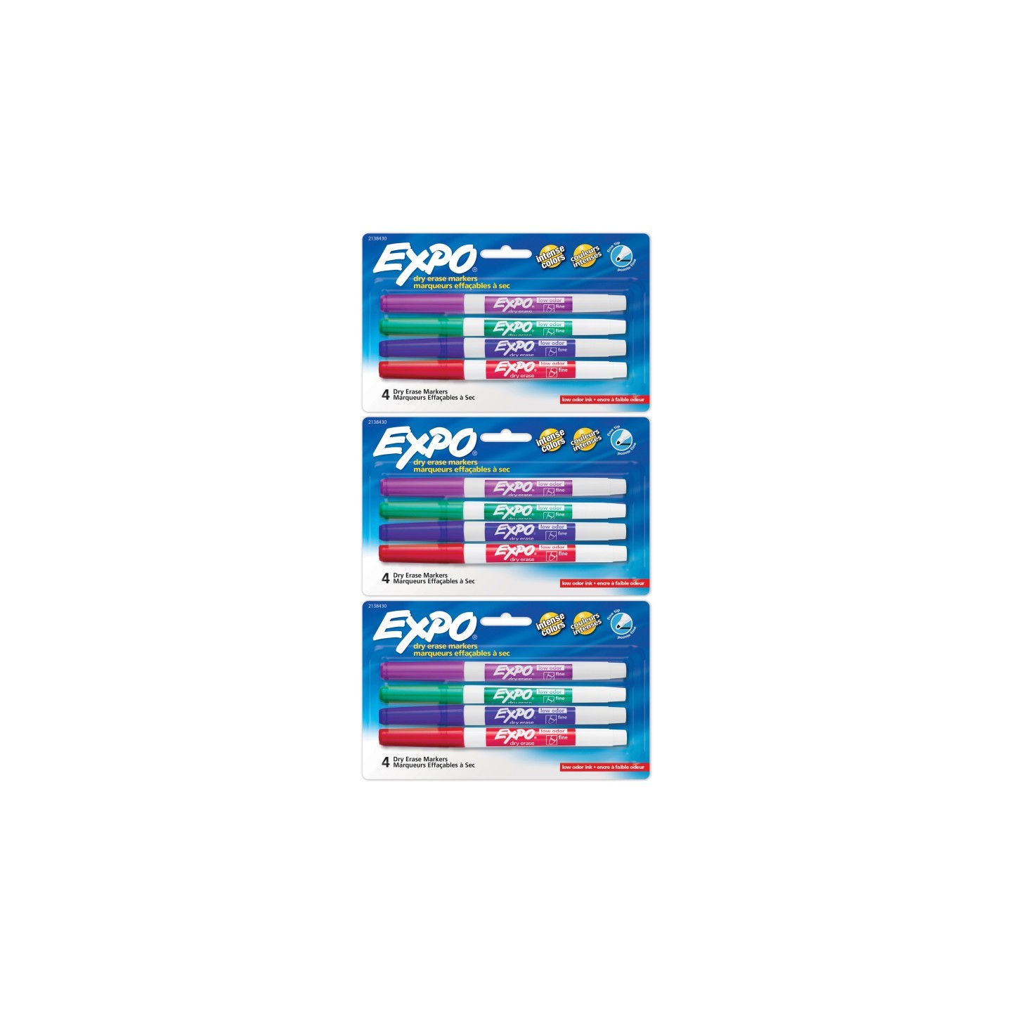 EXPO® Dry Erase Markers, Whiteboard Markers with Low Odor Ink, Fine Tip, Assorted Vibrant Colors, 4 Per Pack, 3 Packs