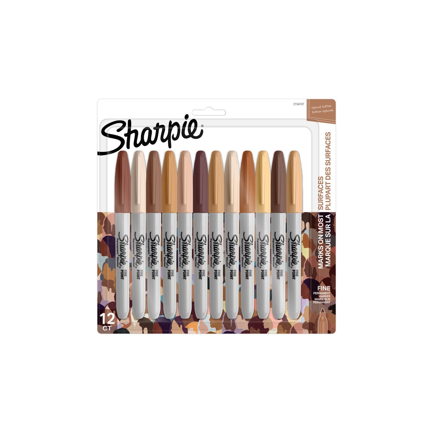 Sharpie® Permanent Markers, Portrait Colors, Fine Point, Assorted, 12 Count