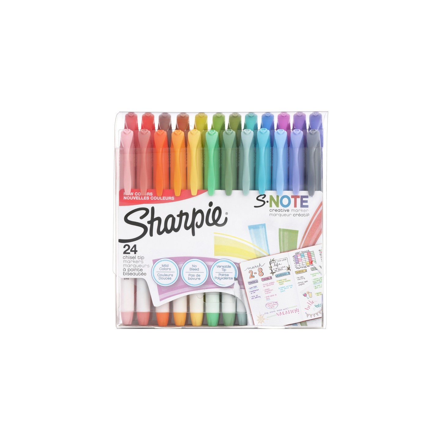 Sharpie® S-Note Creative Markers, Highlighters, Assorted Colors, Chisel Tip, 24 Count