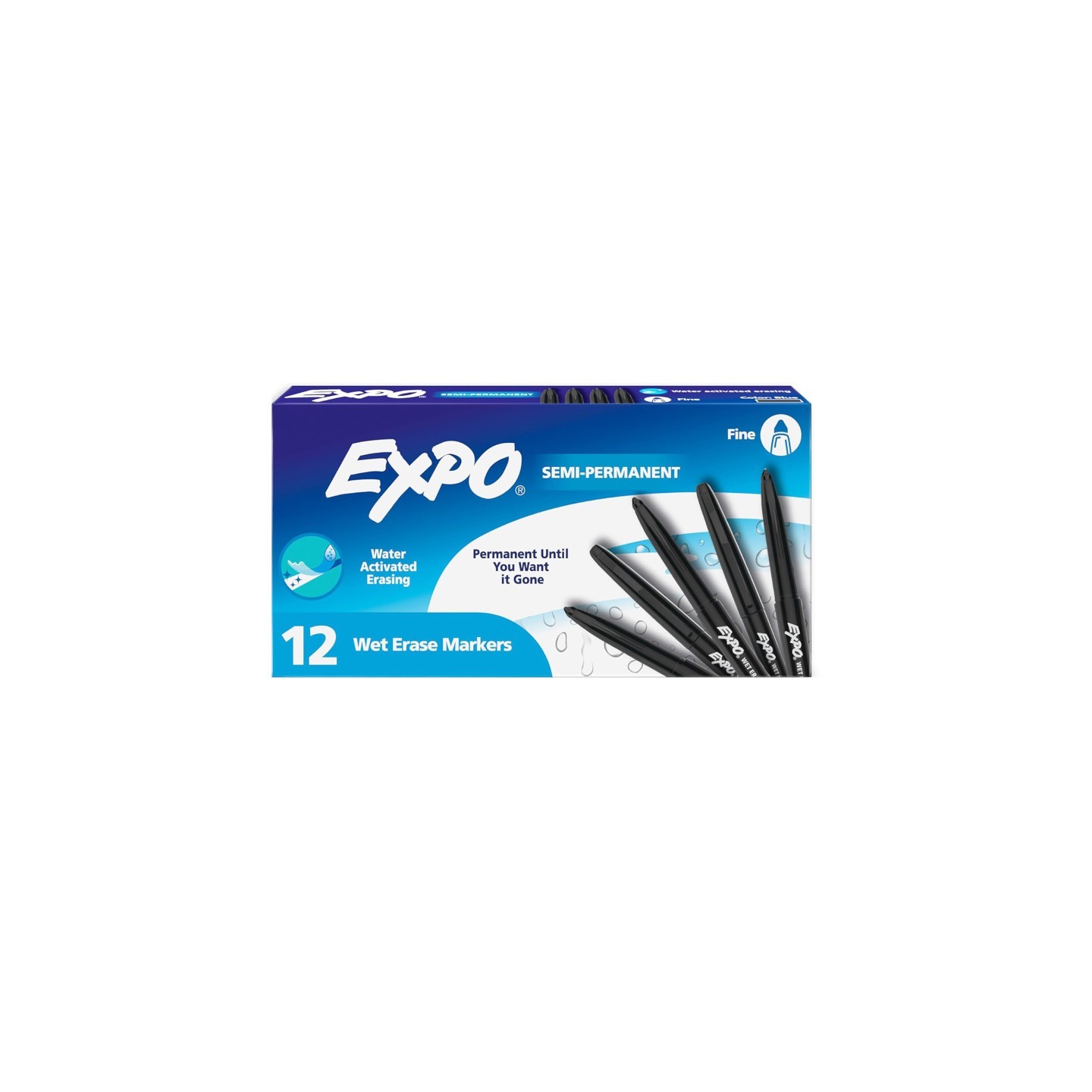 EXPO® Vis-a-Vis Wet Erase Markers, Fine Point, Black, 12 Count