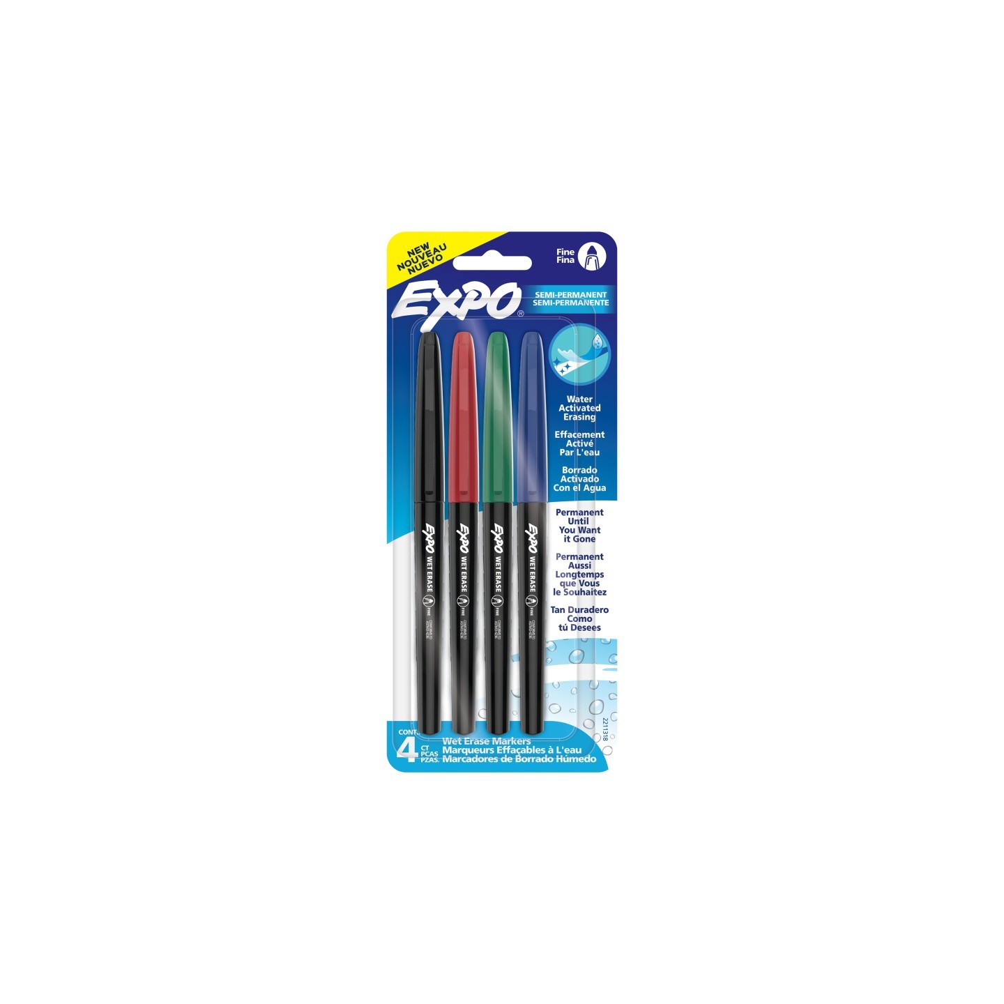 EXPO® Vis-a-Vis Wet Erase Markers, Fine Point, Assorted, 4 Count