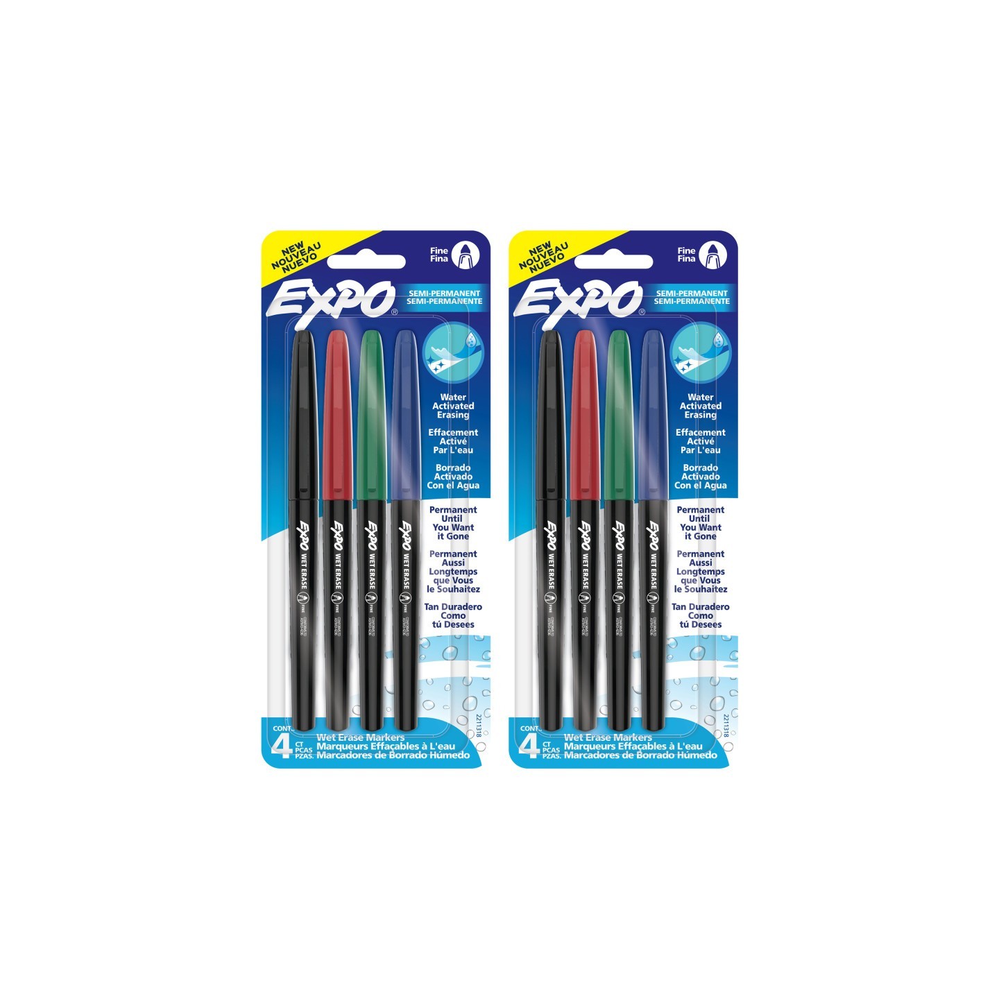 EXPO® Vis-a-Vis Wet Erase Markers, Fine Point, Assorted, 4 Per Pack, 2 Packs
