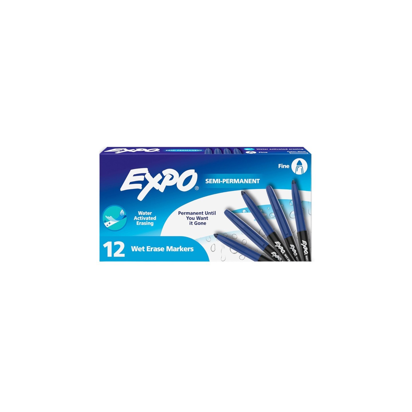 EXPO® Vis-a-Vis Wet Erase Markers, Fine Point, Blue, 12 Count