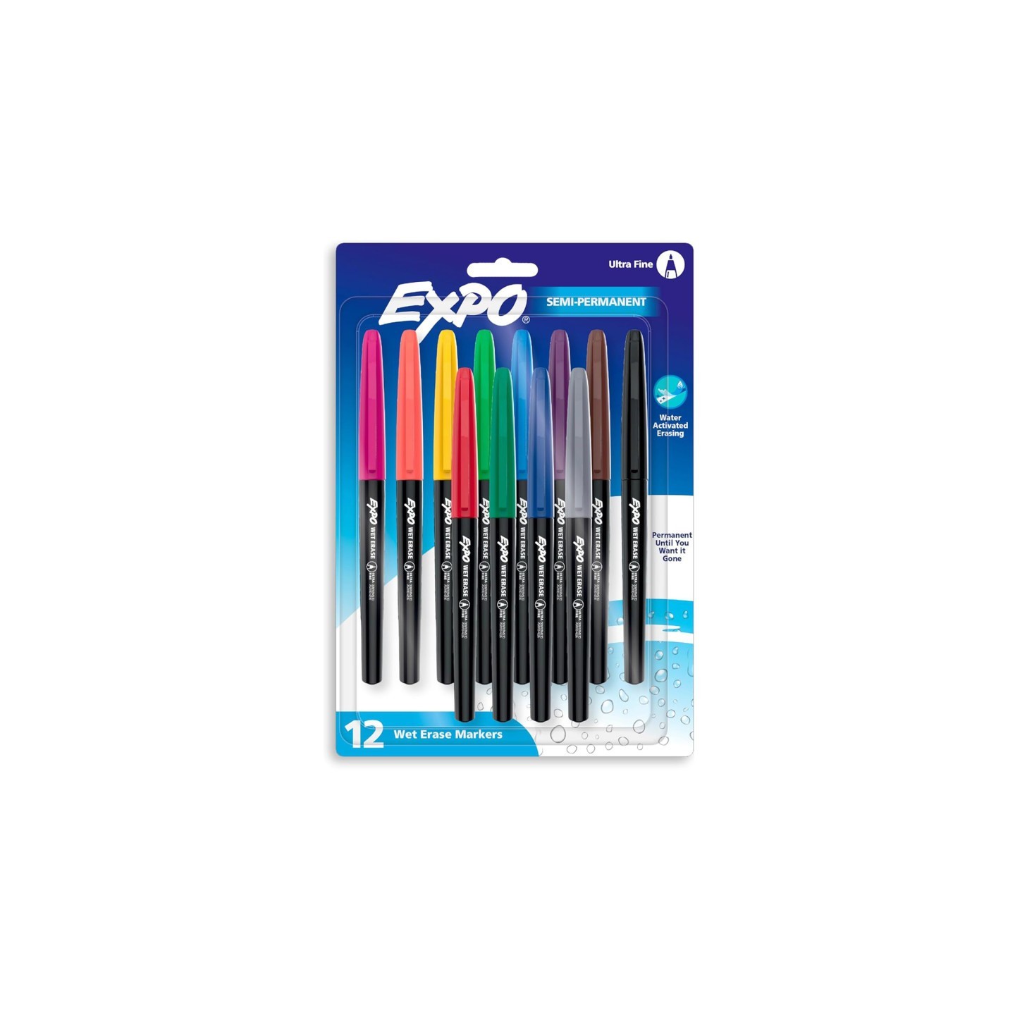 EXPO® Vis-a-Vis Wet Erase Markers, Ultra Fine Point, Assorted, 12 Count