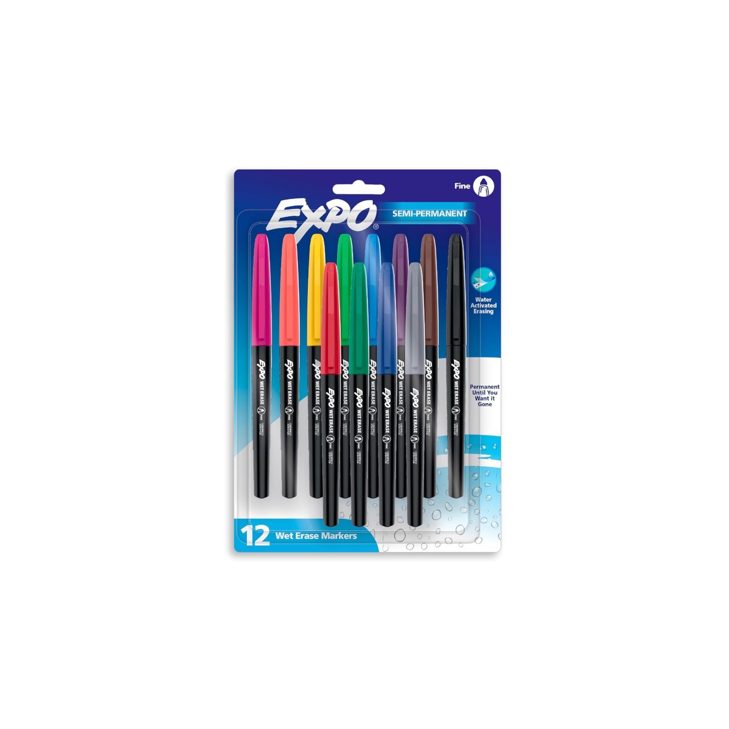 EXPO® Vis-a-Vis Wet Erase Markers, Fine Point, Assorted, 12 Count