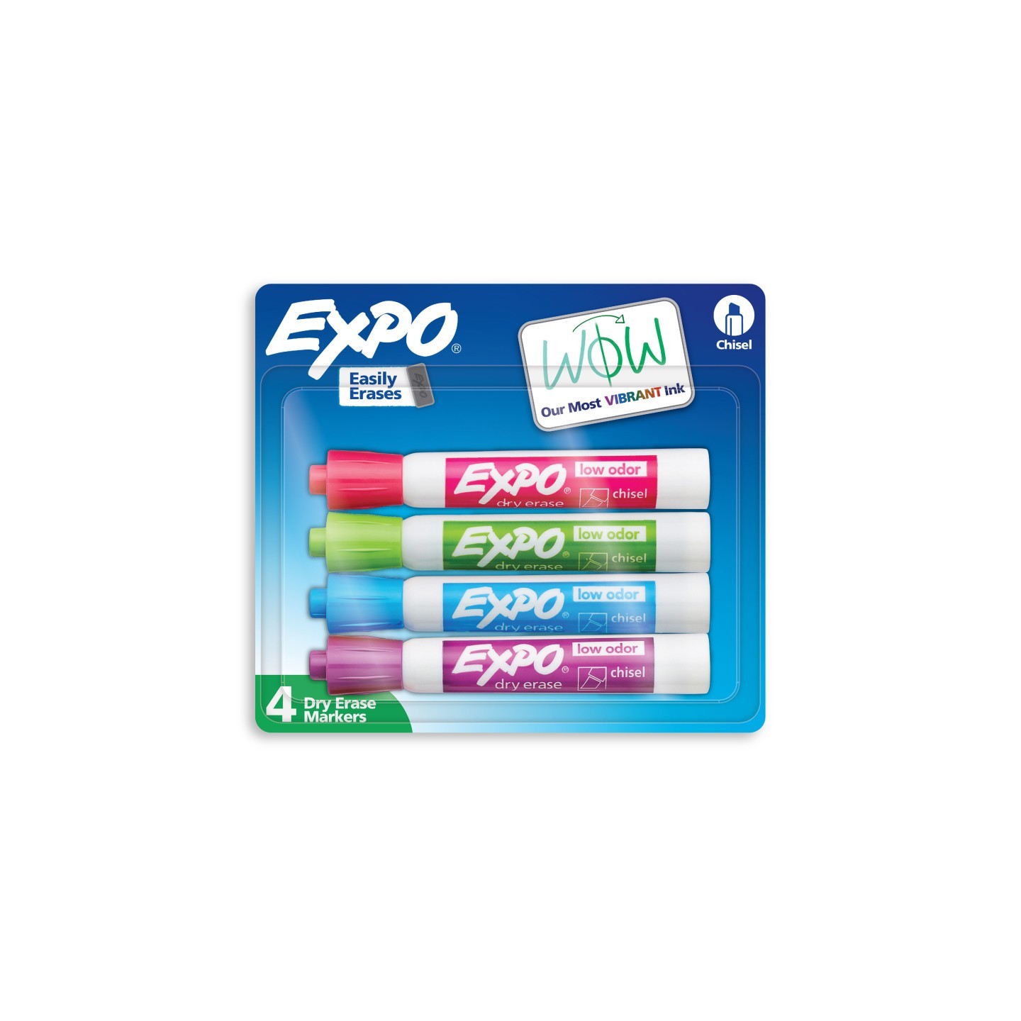 EXPO® Dry Erase Markers, Low Odor Ink, Assorted Tropical Colors, Chisel Tip, 4 Count