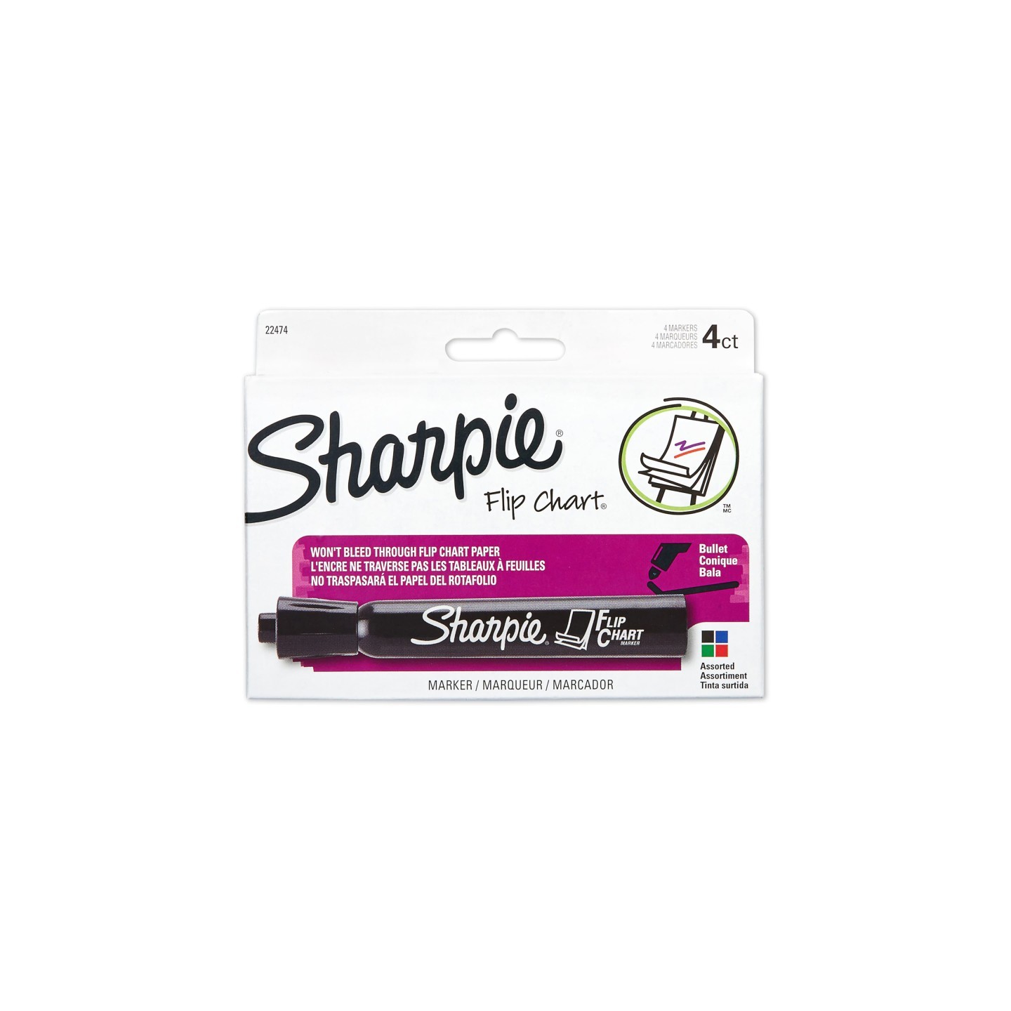 Sharpie® Flip Chart® Markers, Bullet Tip, Assorted Colors, 4 Per Pack