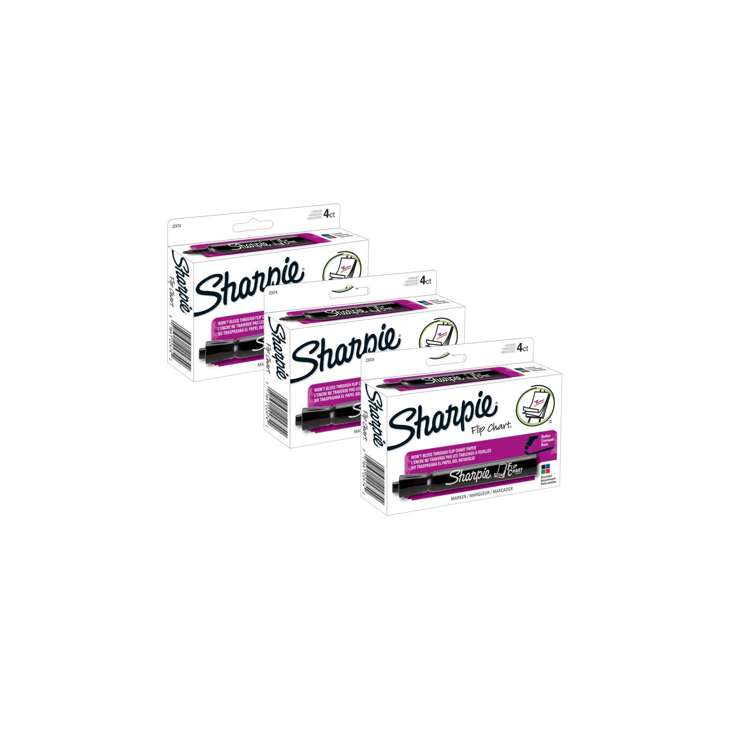 Sharpie® Flip Chart® Markers, Bullet Tip, Assorted Colors, 4 Per Pack, 3 Packs