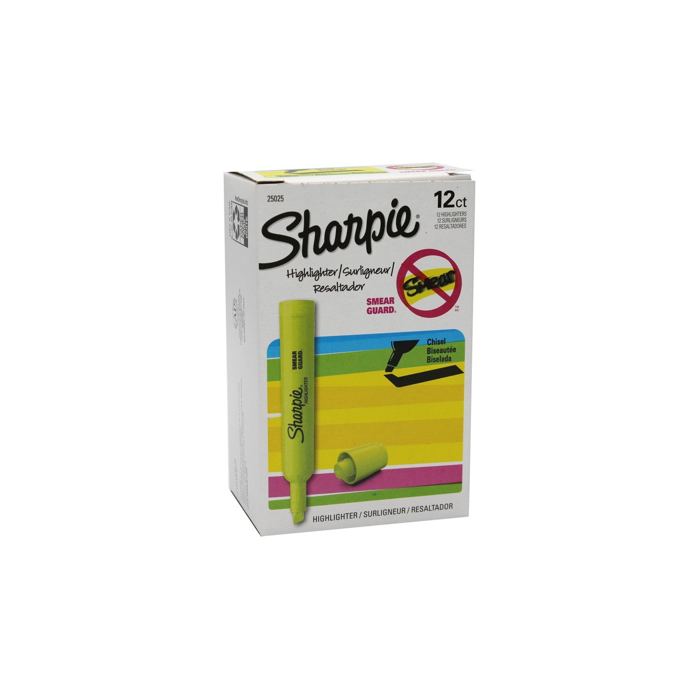 Sharpie® Tank Style Highlighters, Chisel Tip, Fluorescent Yellow, Box of 12