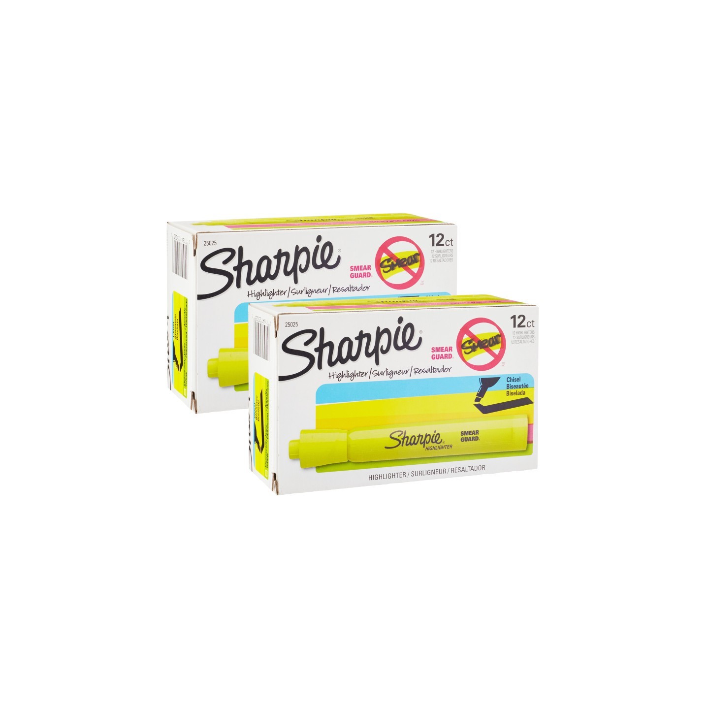 Sharpie® Tank Style Highlighters, Chisel Tip, Fluorescent Yellow, 12 Per Pack, 2 Packs