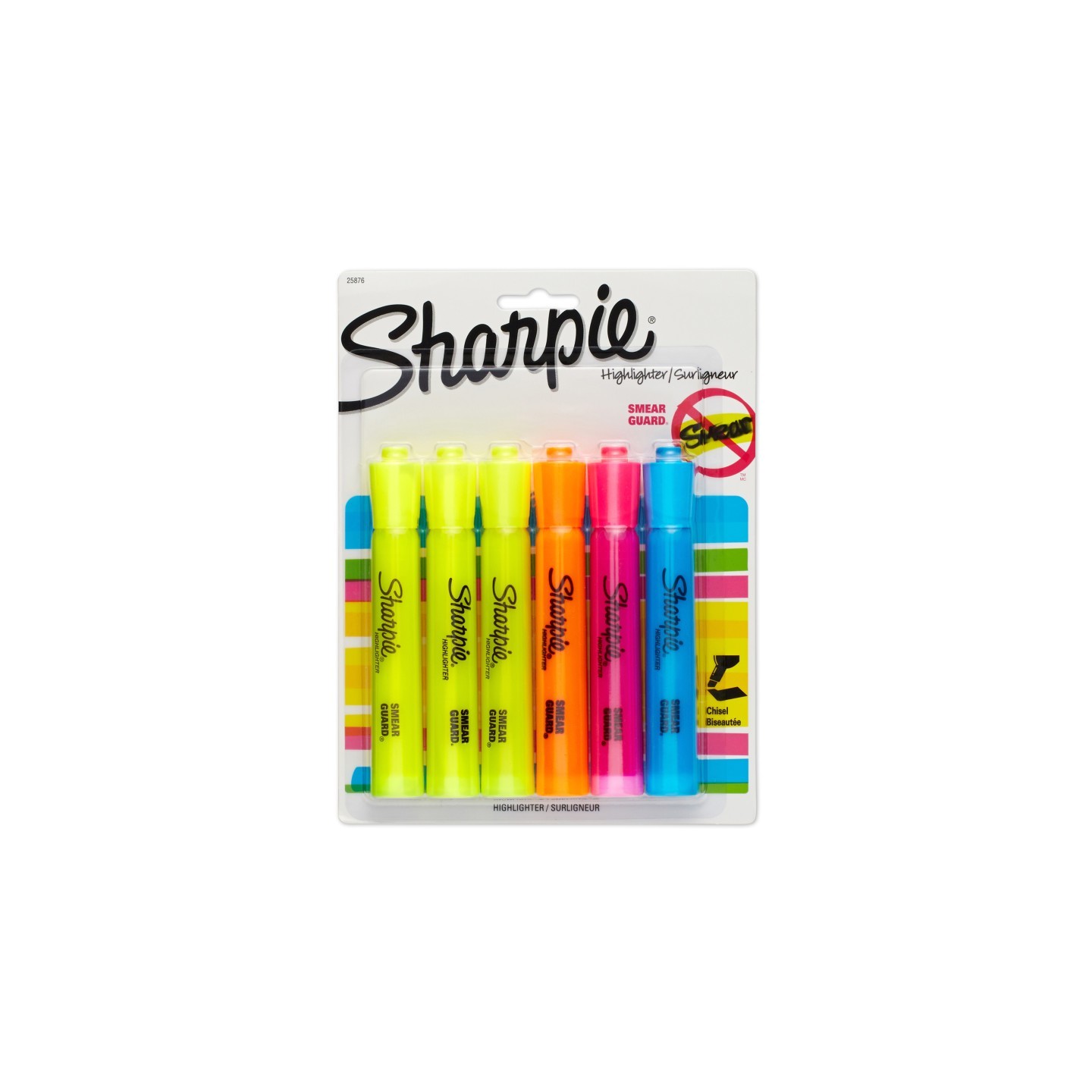 Sharpie® Tank Style Highlighters, Chisel Tip, Assorted Colors, Pack of 6