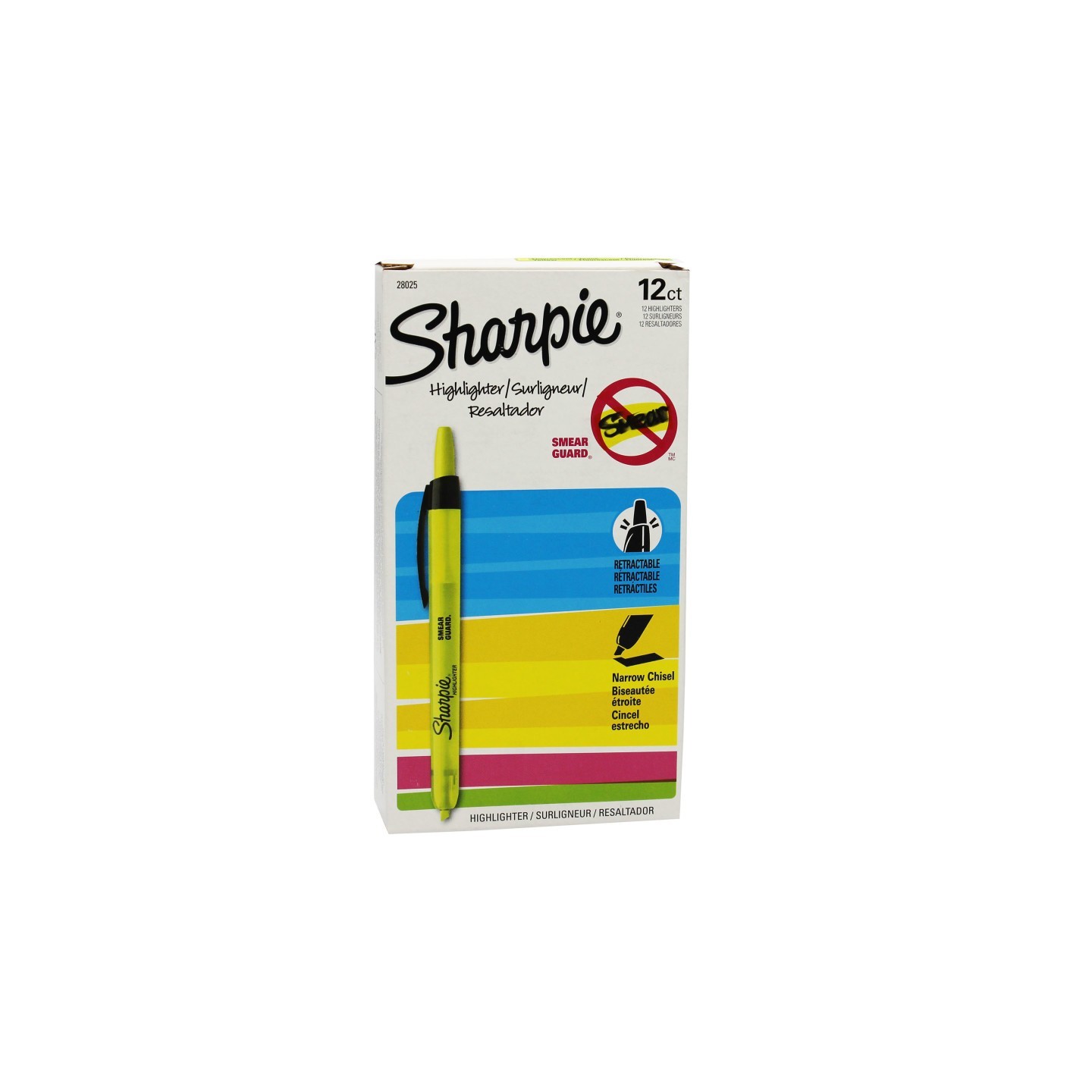 Sharpie® Retractable Highlighters, Yellow, Box of 12