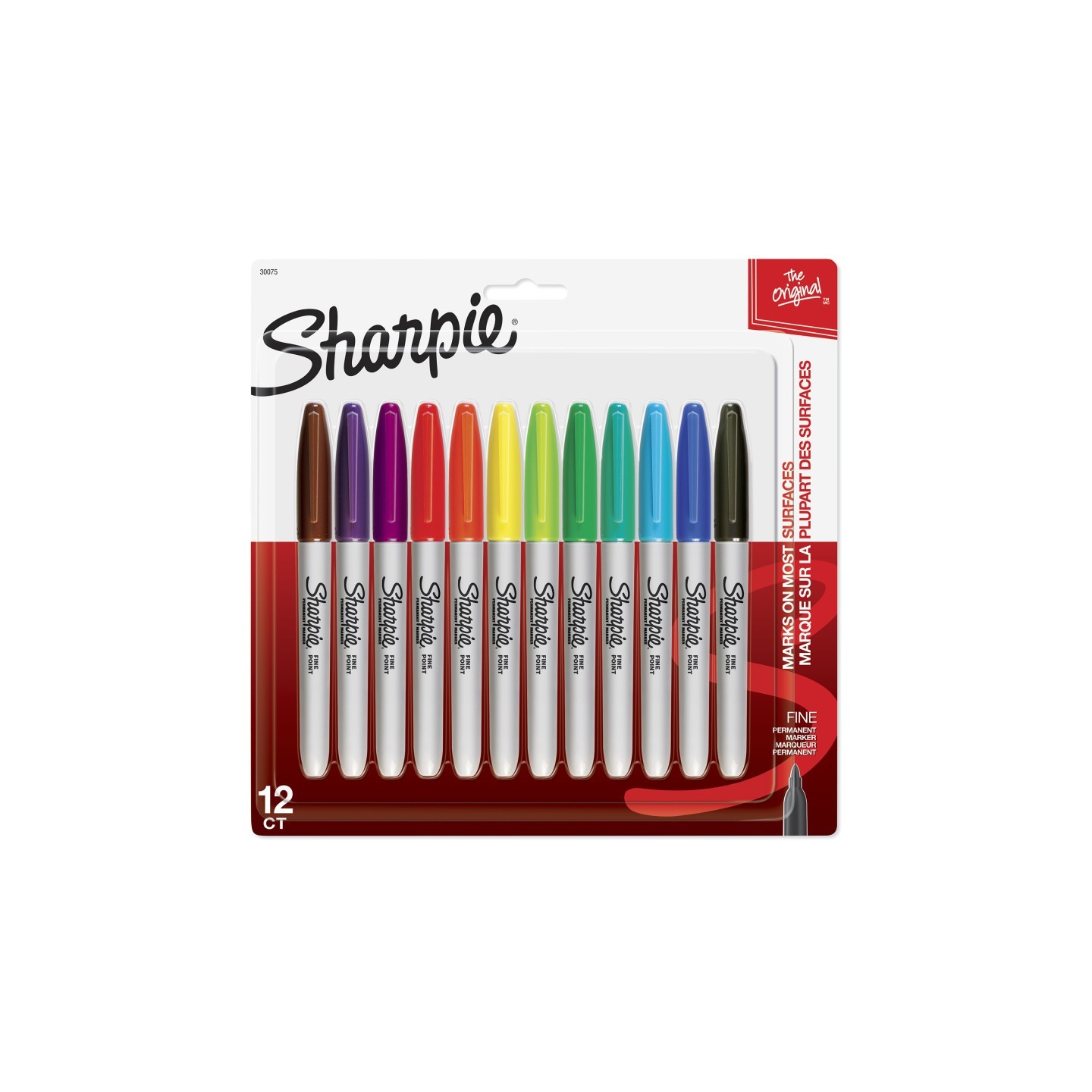 Sharpie® Permanent Markers, Fine Point, Assorted Colors, 12 Count