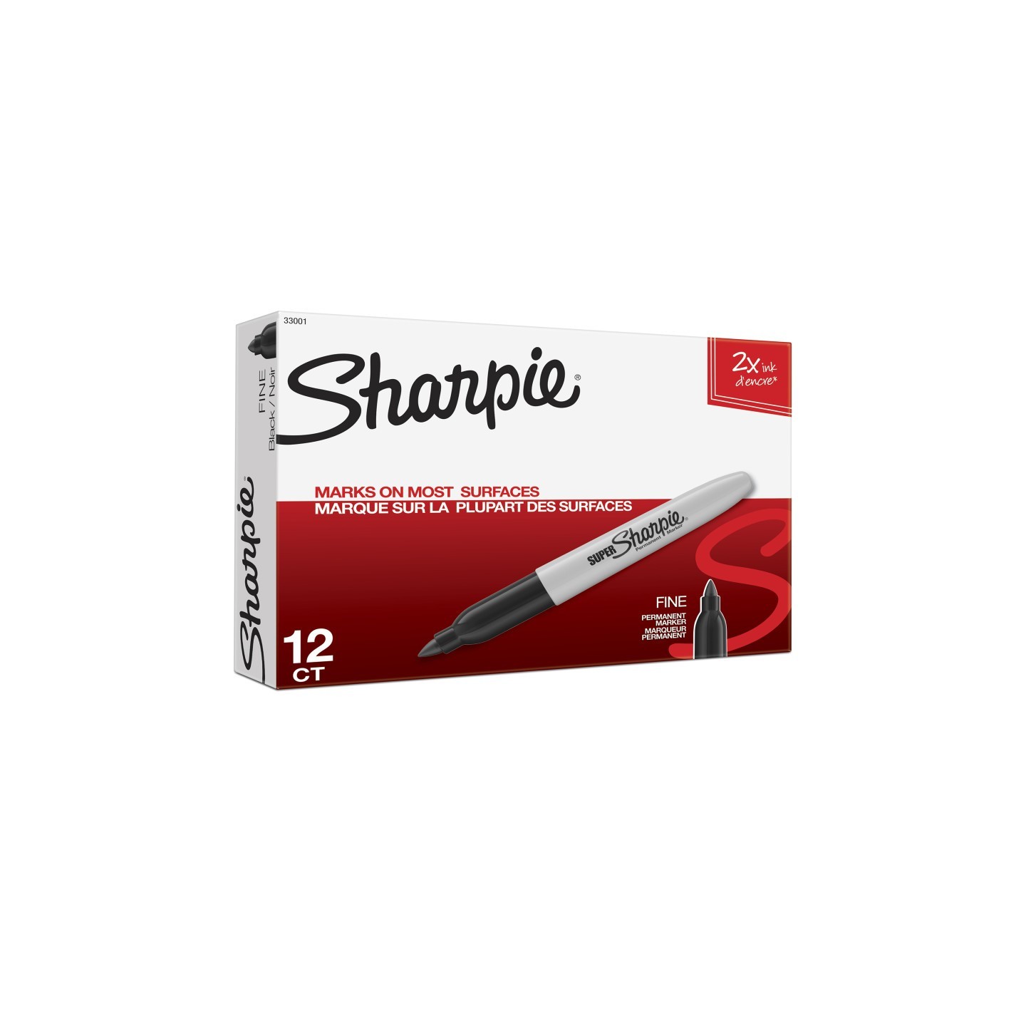Sharpie® Super Sharpie® Permanent Markers, Fine Point, Black, Box of 12