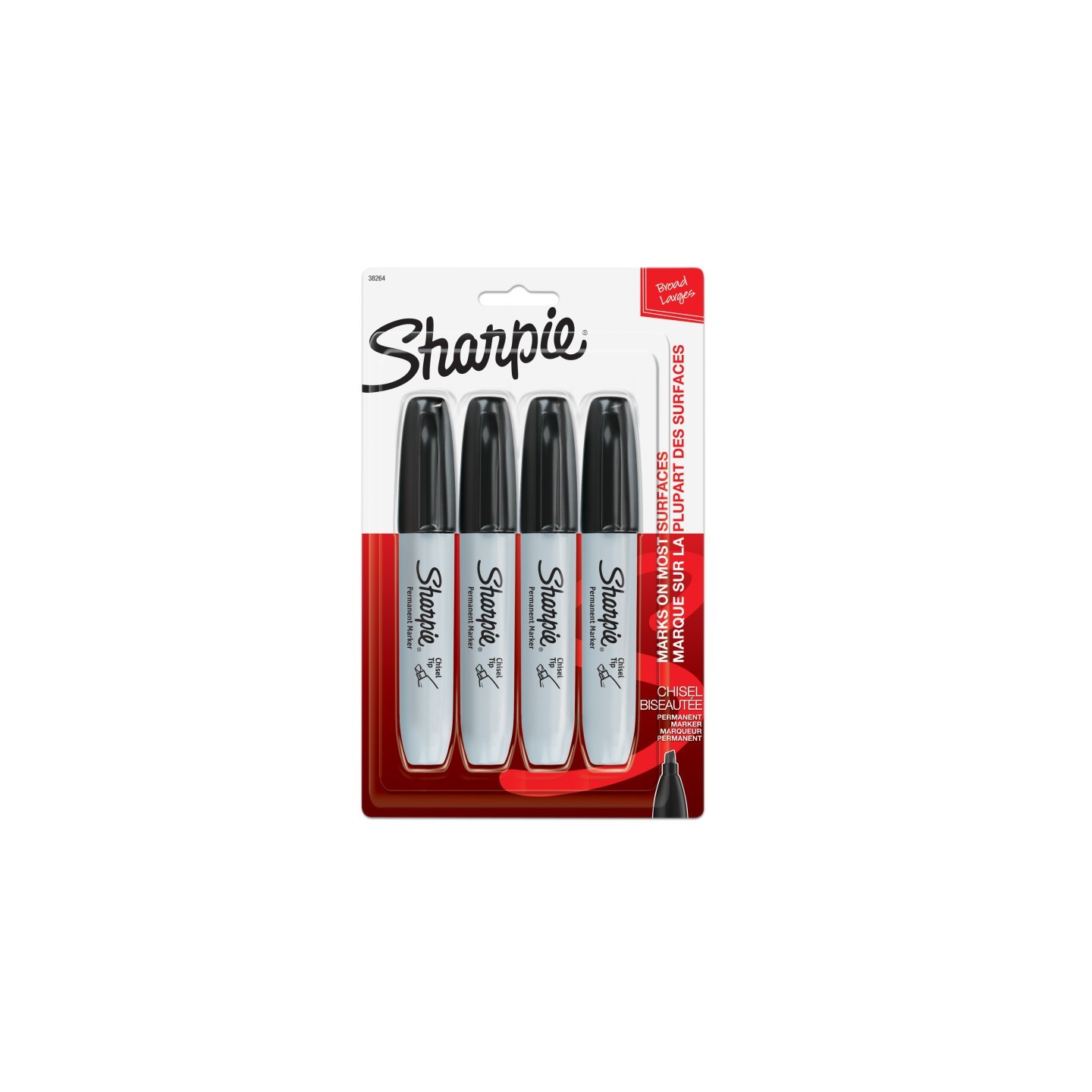 Sharpie® Permanent Markers, Chisel Tip, Black, Pack of 4