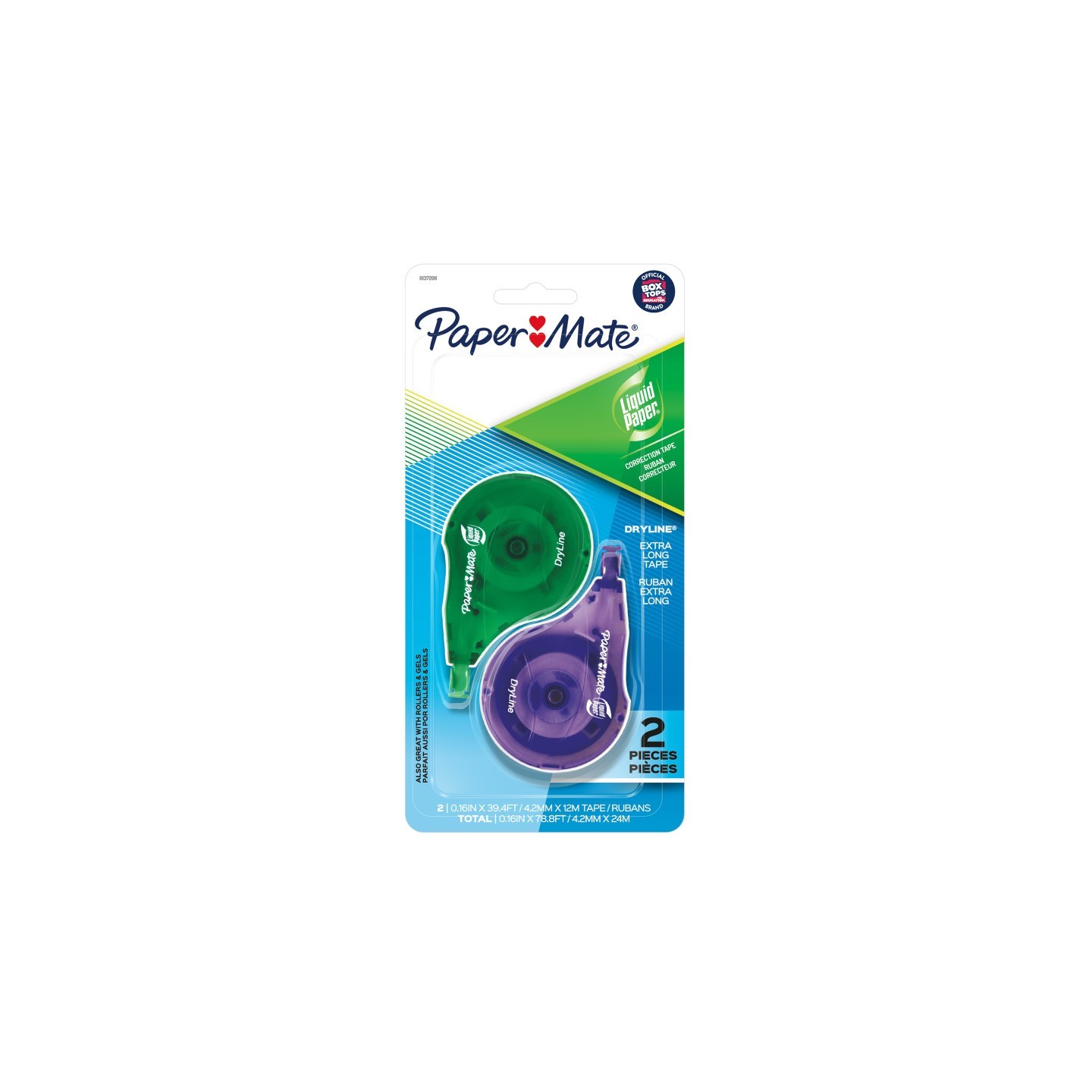 Paper Mate® Liquid Paper DryLine, Extra Long Tape, Assorted Colors, 2 Count