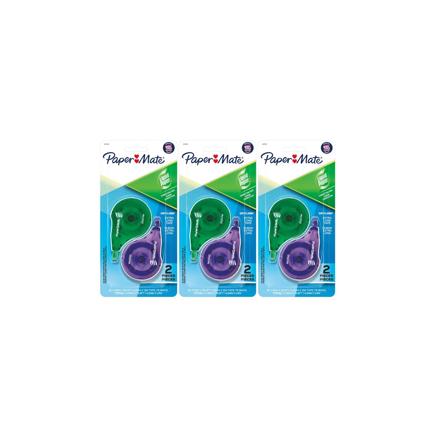 Paper Mate® Liquid Paper DryLine, Extra Long Tape, Assorted Colors, 2 Per Pack, 3 Packs