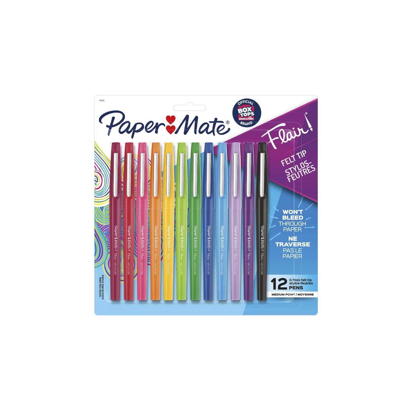 Paper Mate® Flair Felt Tip Pens, Medium Point (0.7mm), Assorted Colors, 12 Count