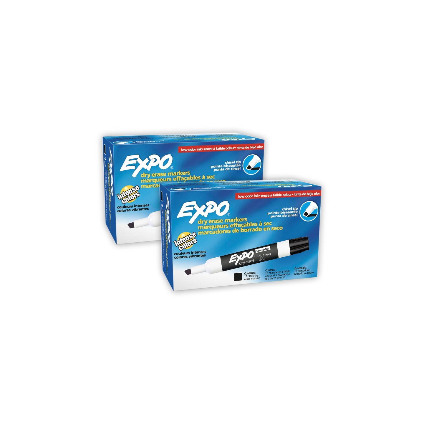 EXPO® Low-Odor Dry Erase Markers, Chisel Tip, Black, 12 Per Box, 2 Boxes