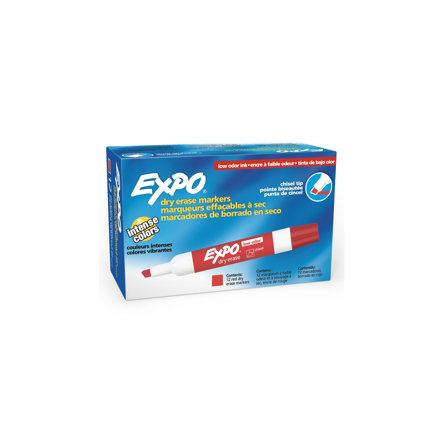 EXPO® Low-Odor Dry Erase Markers, Chisel Tip, Red, Box of 12