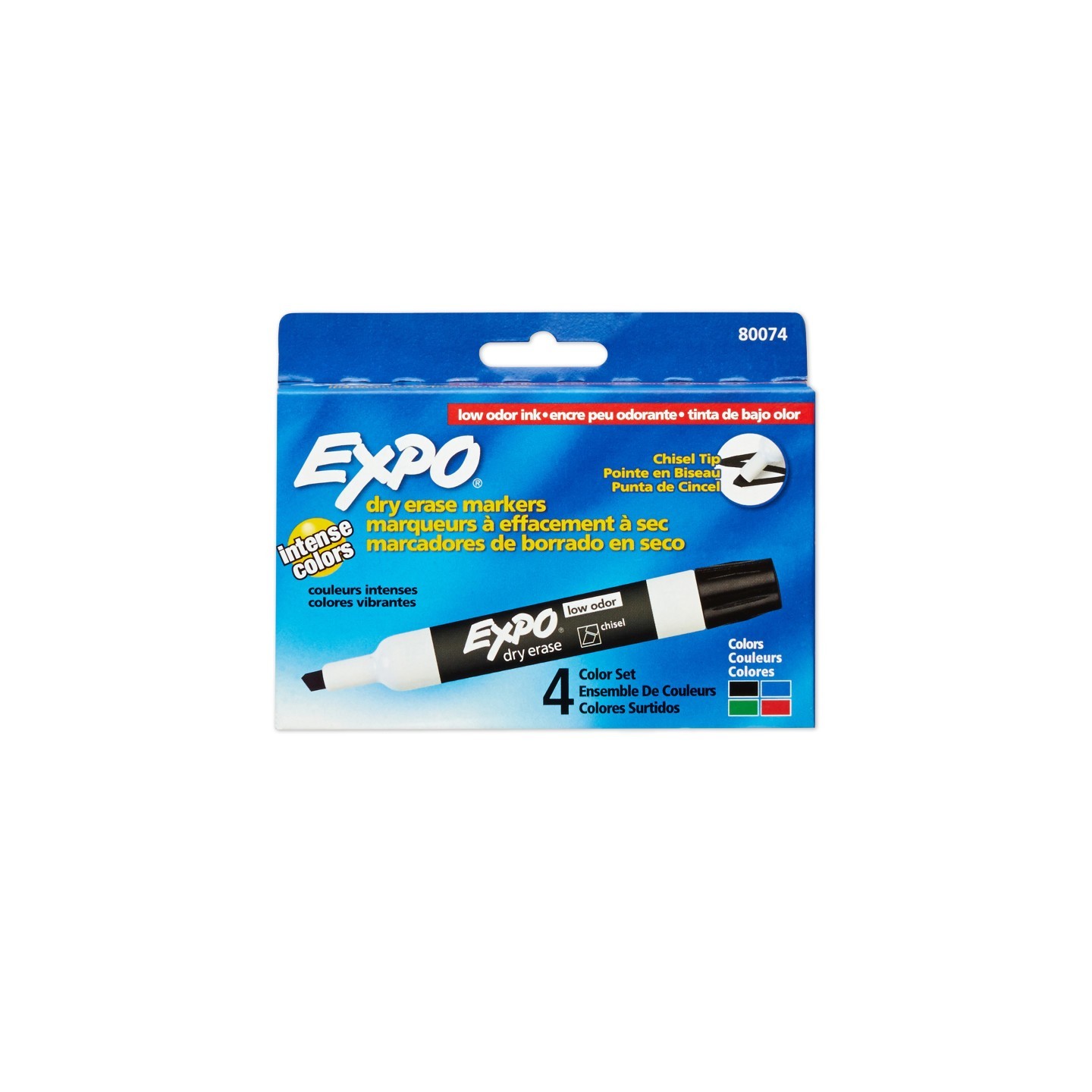 EXPO® Low-Odor Dry Erase Markers, Chisel Tip, 4 Colors, Pack of 4