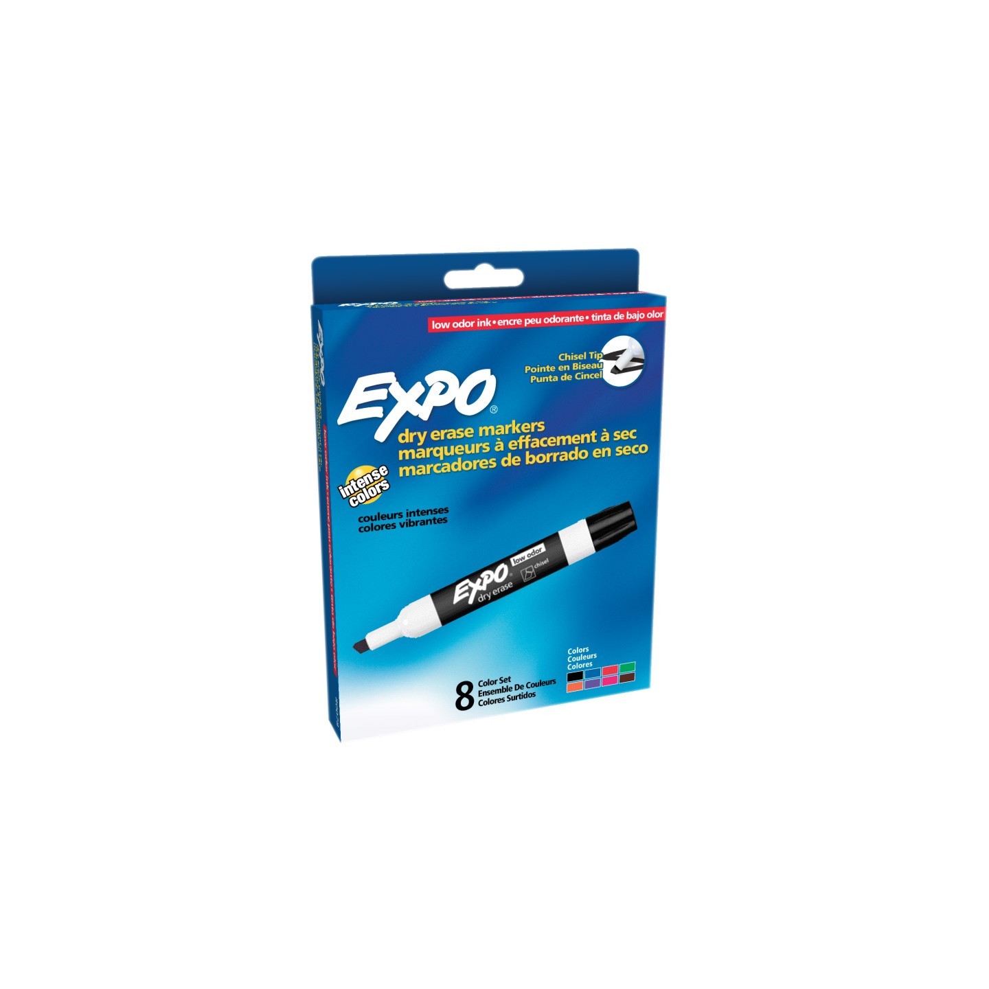 EXPO® Low-Odor Dry Erase Markers, Chisel Tip, 8 Colors, Pack of 8
