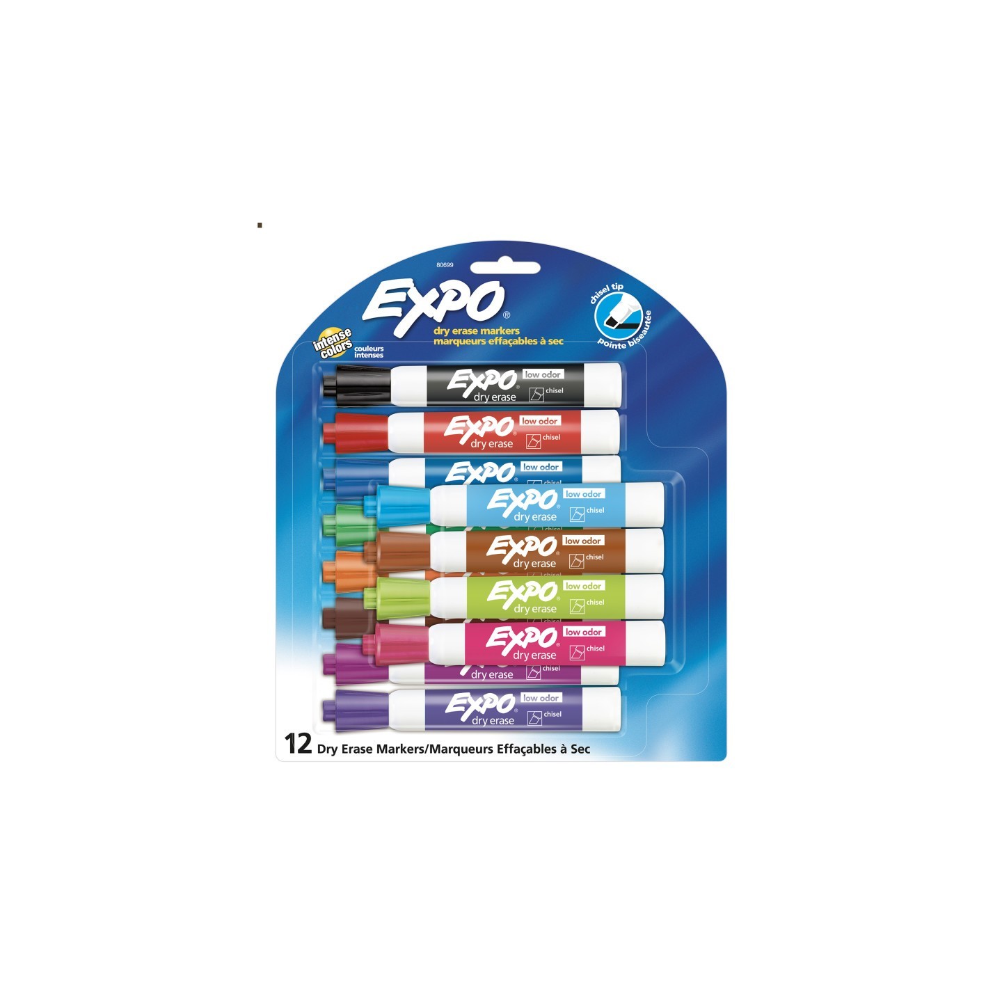EXPO® Low Odor Dry Erase Markers, Chisel Tip, Assorted Colors, 12 Count
