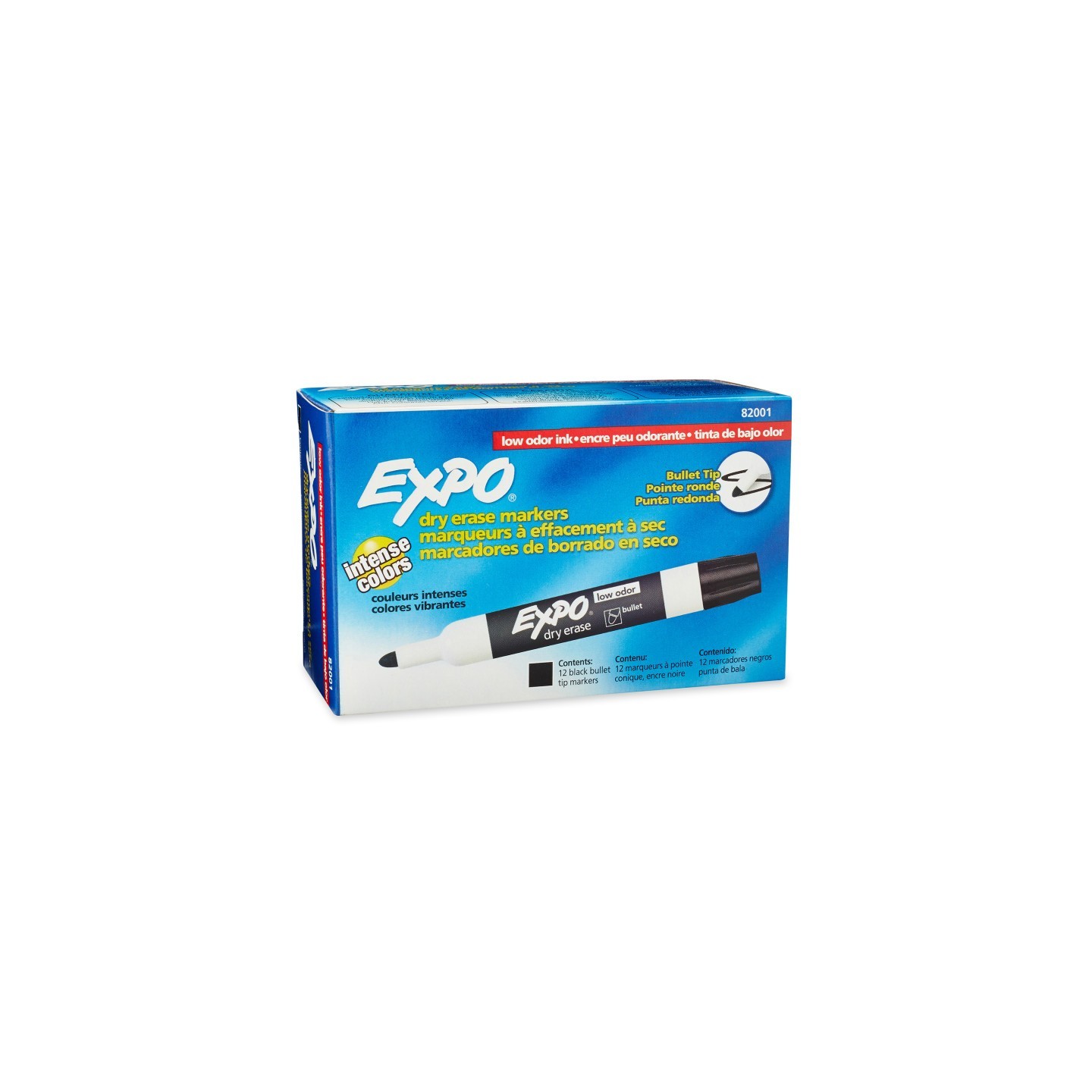 EXPO® Low Odor Dry Erase Markers, Bullet Tip, Black, Box of 12
