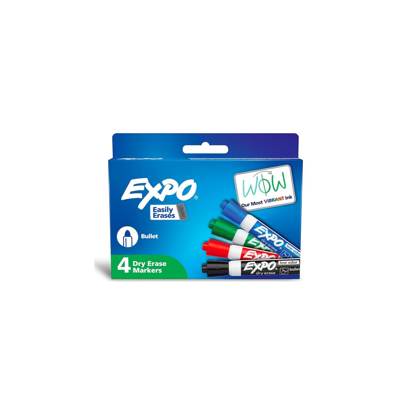 EXPO® Low-Odor Dry Erase Markers, Bullet Tip, Assorted Colors, Pack of 4