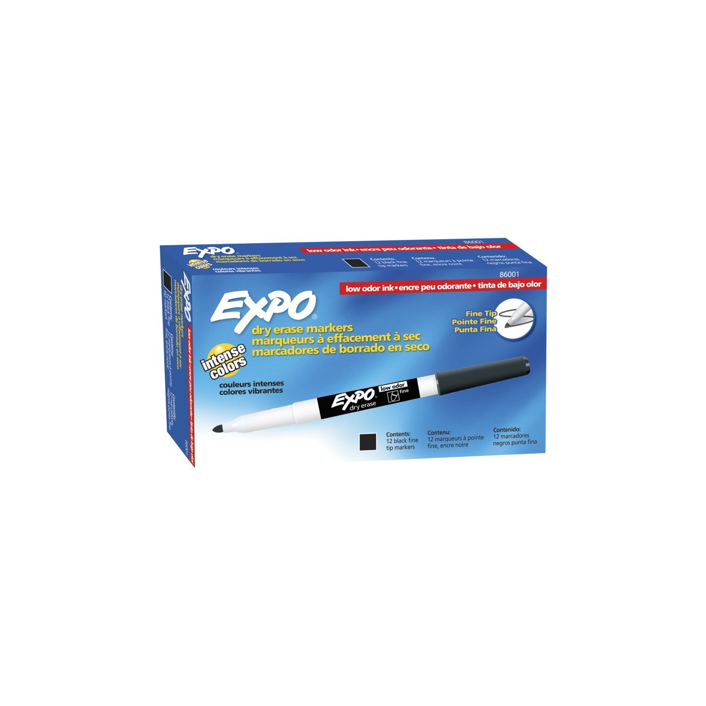 EXPO® Low Odor Dry Erase Markers, Fine Tip, Black, Box of 12