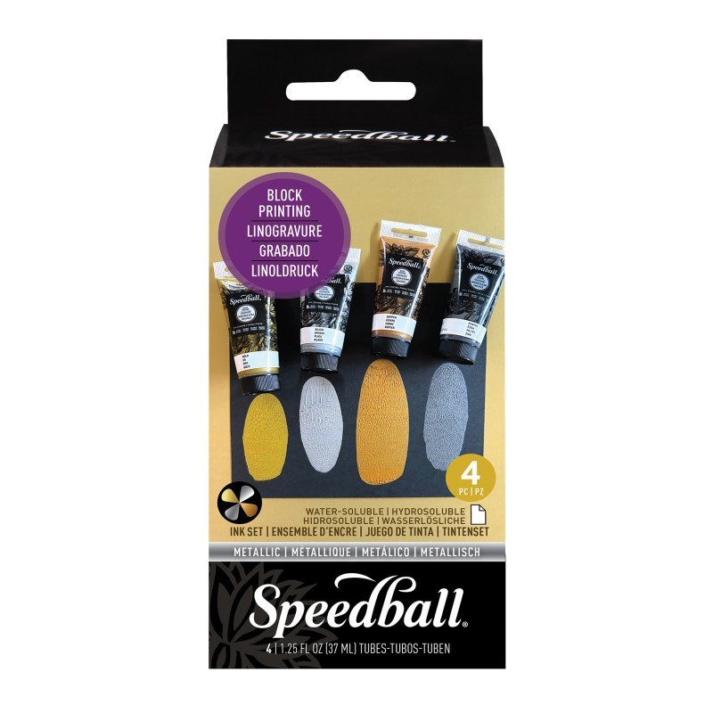 Speedball® Water-Soluble Block Printing Ink, Metallic Colors, 1.25 oz, Set of 4