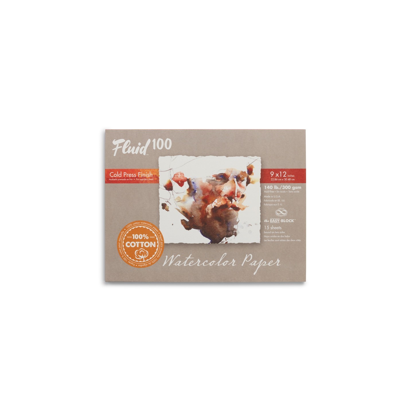 Speedball® Fluid™ 100 Cold Press Watercolor Paper Block, 140 lb (300 GSM), 9x12 in, 15 Sheets