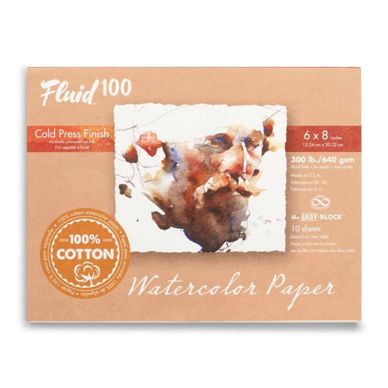 Speedball® Fluid™ 100 Cold Press Watercolor Paper Block, 300 lb (640 GSM), 6x8 in, 10 Sheets