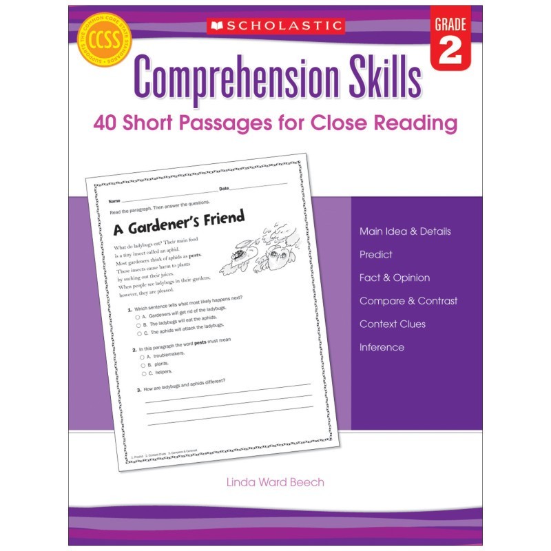 Scholastic Teaching Solutions Comprehension Skills: Short Passages for Close Reading Book, Grade 2