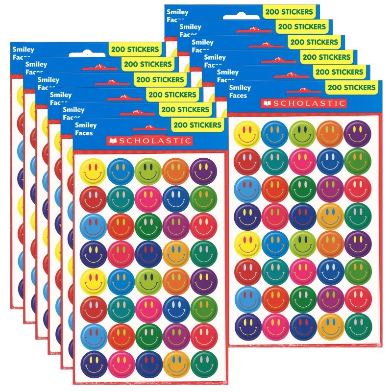 Scholastic Teaching Solutions Smiley Faces Stickers, 200 Per Pack, 12 Packs